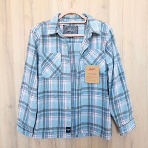 Brooklyn Cloth Kids Plaid Shacket Overshirt Size XL Blue Pink Boxy Cozy Skater